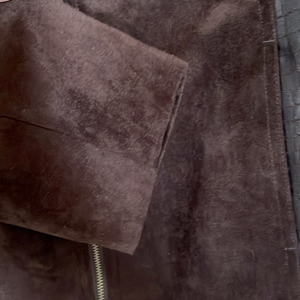 Faux Suede Light Jacket, Chocolate Brown zippered, Studio Works size 14 - Picture 15 of 17